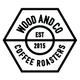 ood and Co Coffee logo: black hexagon with 'Wood and Co Coffee' text on a white background