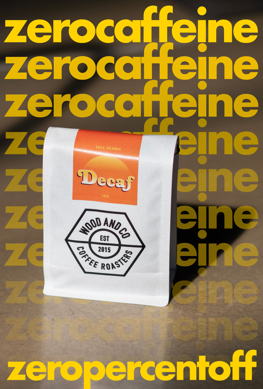 Wood and Co decaf coffee — zero percent off